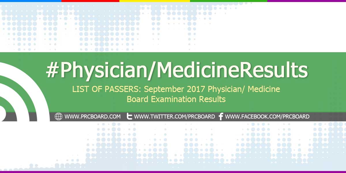 RESULTS September 2017 Physician, Medicine Board Exam List of Passers