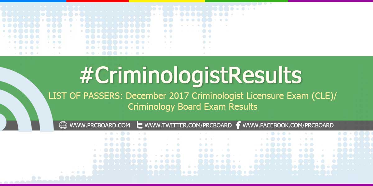 LIST OF PASSERS December 2017 Criminologist CLE Board Exam Results