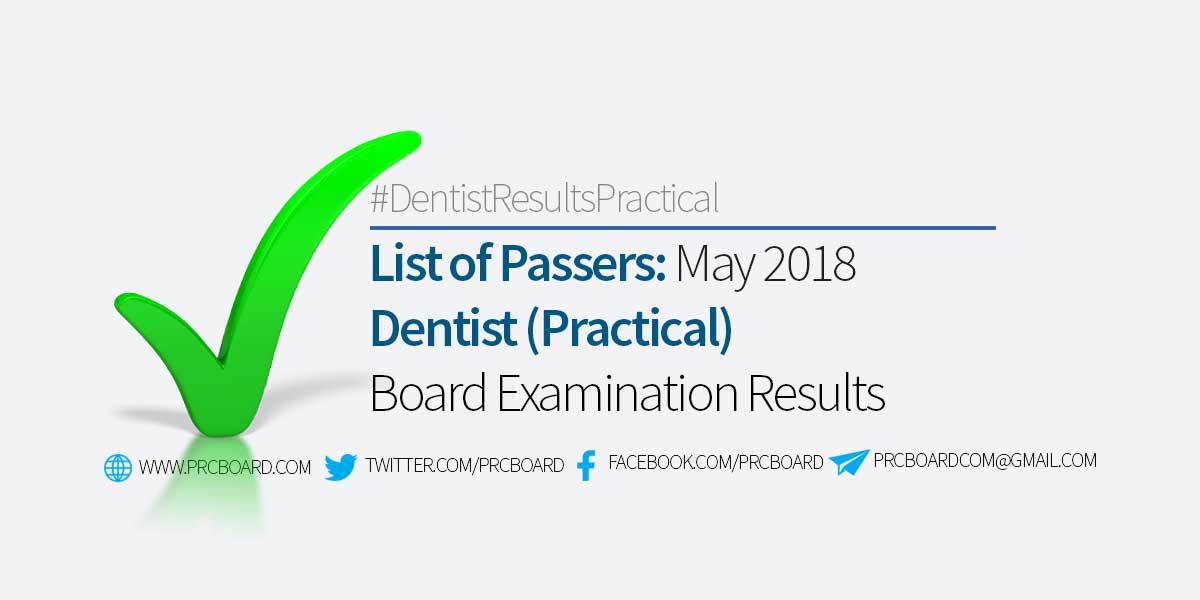 Dentistry Board Exam Result May 2018, June 2018 (Practical) List of