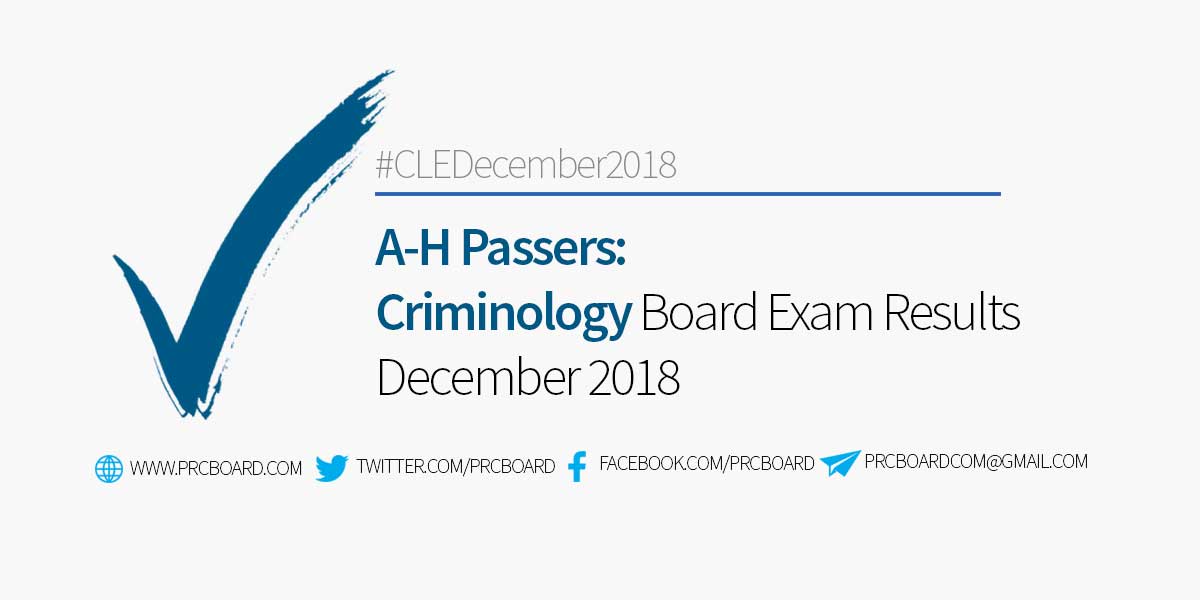 A H PASSERS Criminology Board Exam Results December 2018