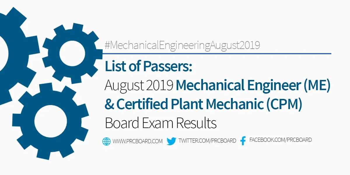 PRC Mechanical Engineer board exam result August 2019, released in four (4) working days