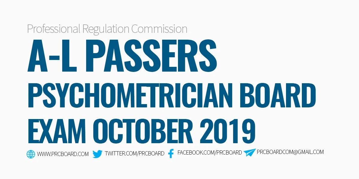 Psychomtetrician Rpm Psychometrician Board Exam Result October 2019: A-L Passers