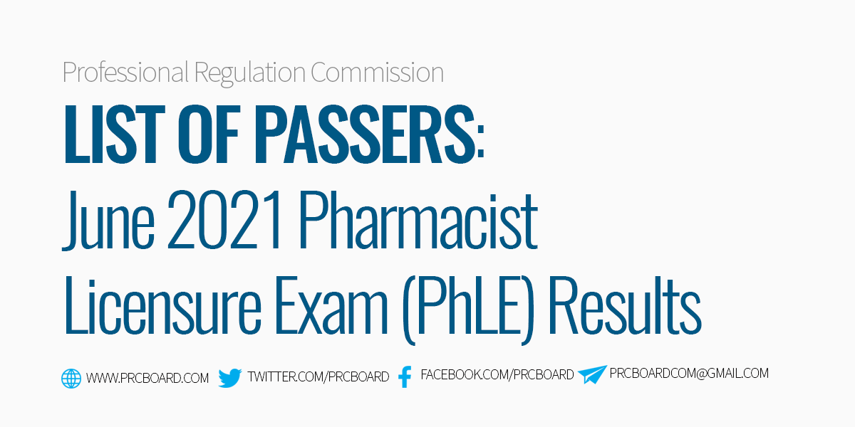 List of Passers June 2021 Pharmacist Board Exam