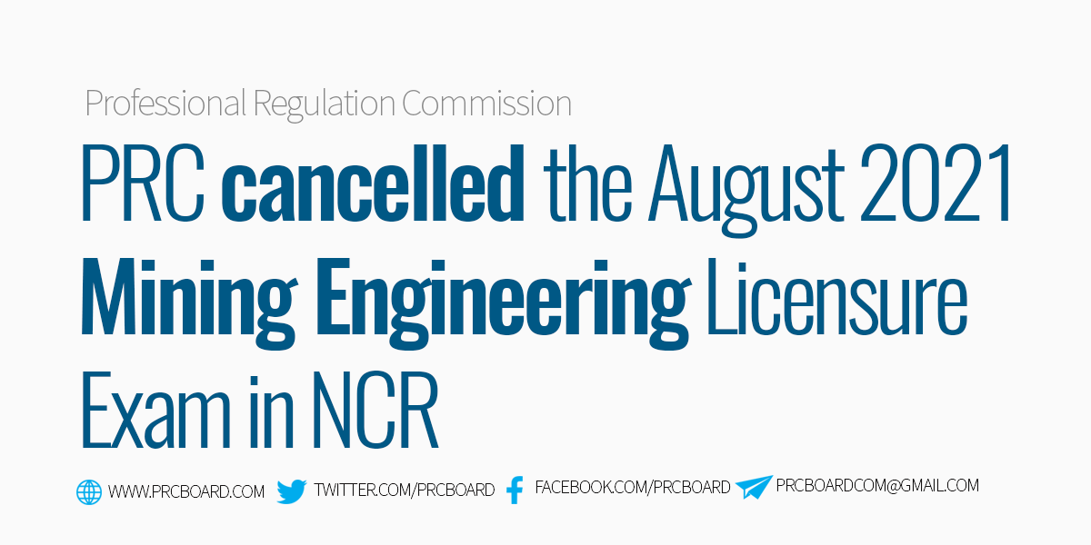 August 2021 Mining Engineering Board Exam cancelled in NCR