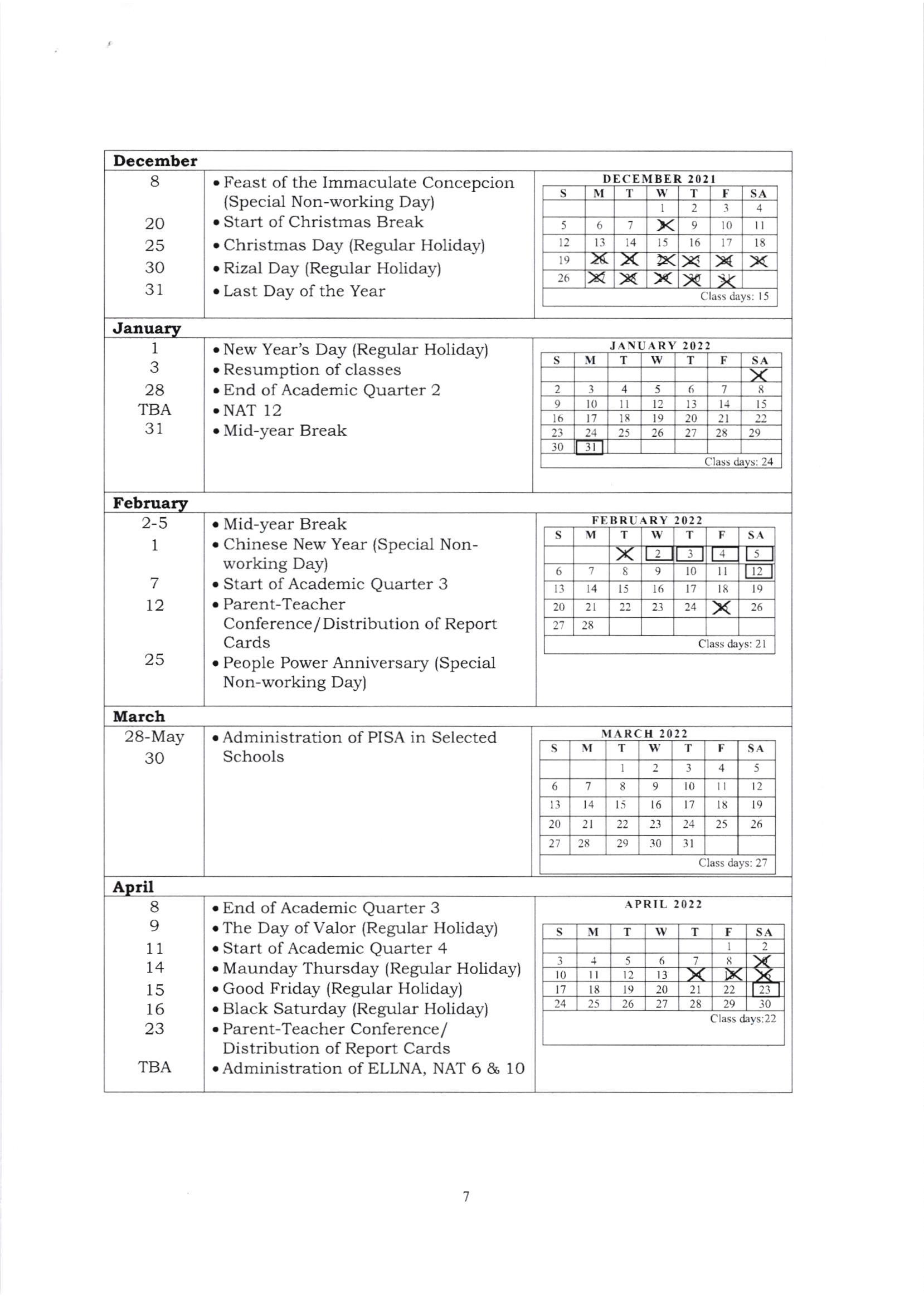 DepEd Calendar Of Activities