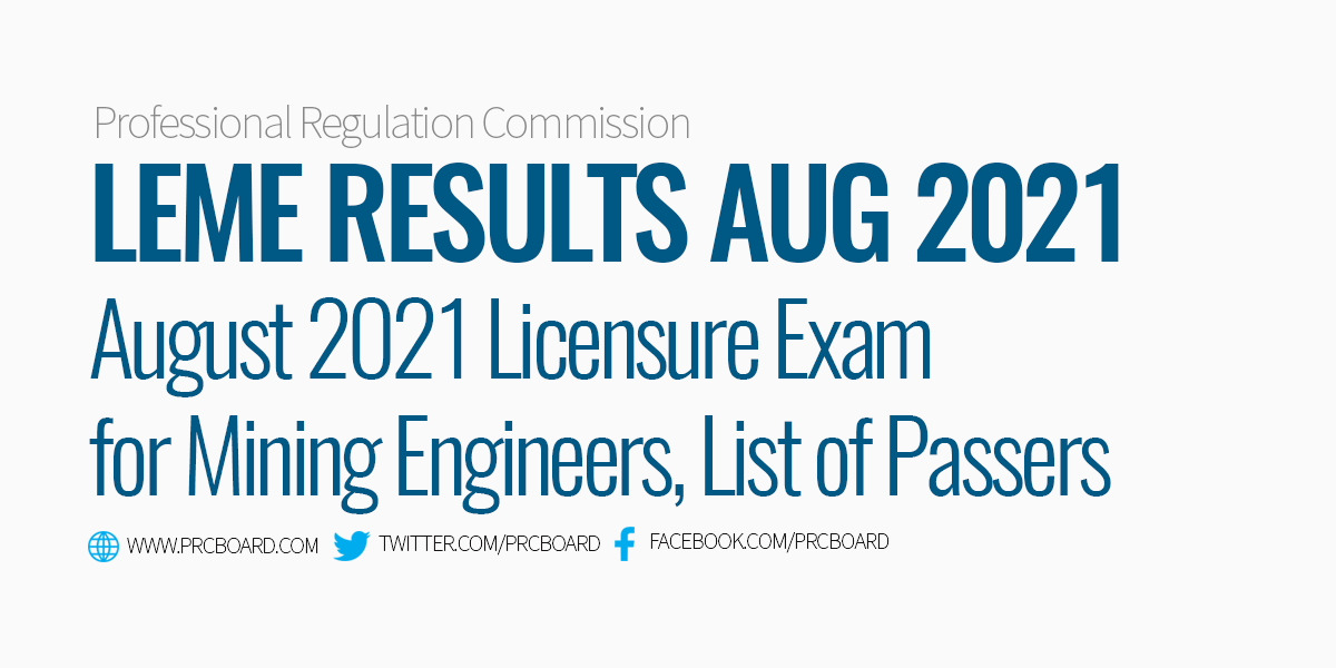 LEME RESULTS August 2021 Mining Engineering Board Exam Passers