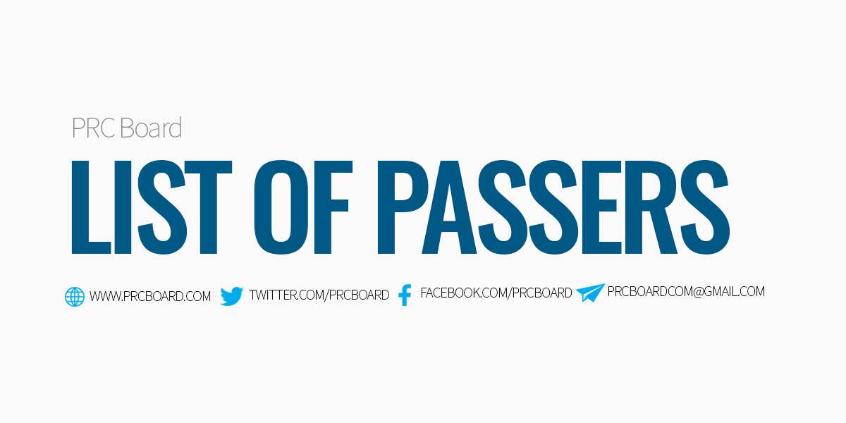 List of Passers PRC Board Licensure Exam Results