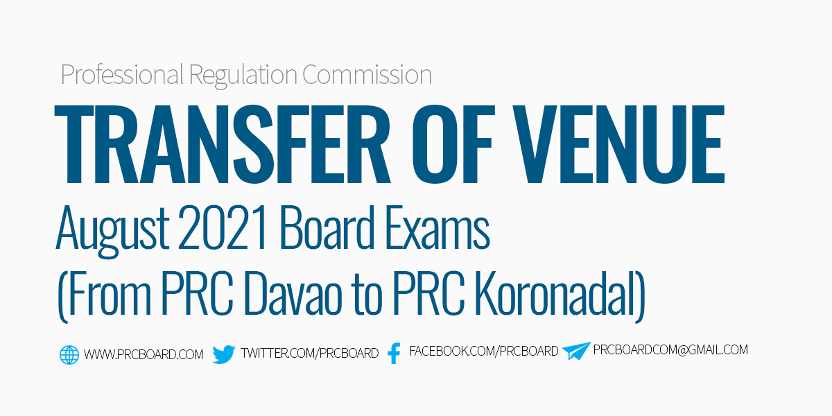 Transfer of Exams from PRC Davao to PRC Koronadal