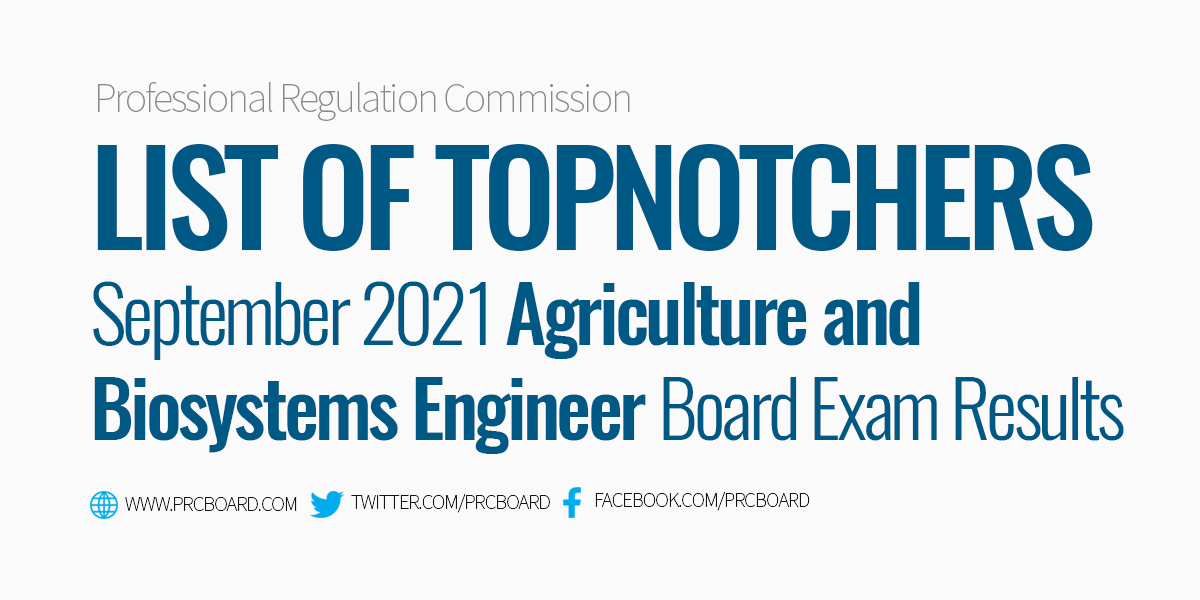 September 2021 Agriculture Engineer Board Exam Results Top 10