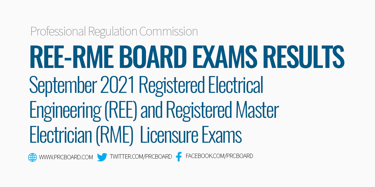September 2021 Registered Electrical Engineer REE Registered Master Electrician RME Board Exam Results