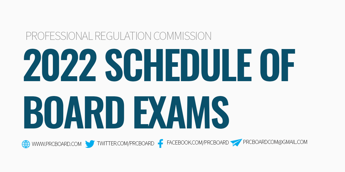 2022 PRC Schedule of Board Exams