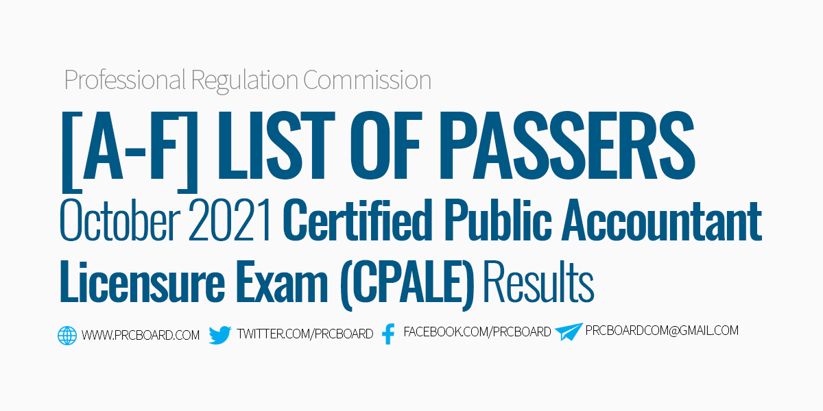 AF Passers CPALE Accountancy October 2021 Results
