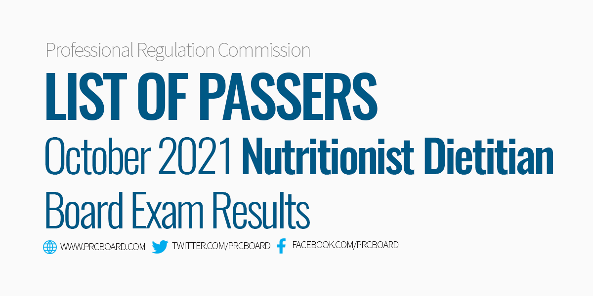 List of Passers October 2021 Nutritionist Dietitian Board Exams