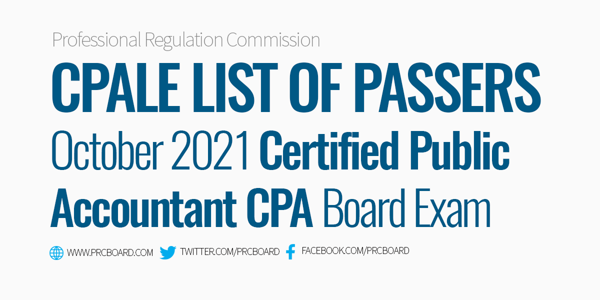 October 2021 CPALE Results List of Passers