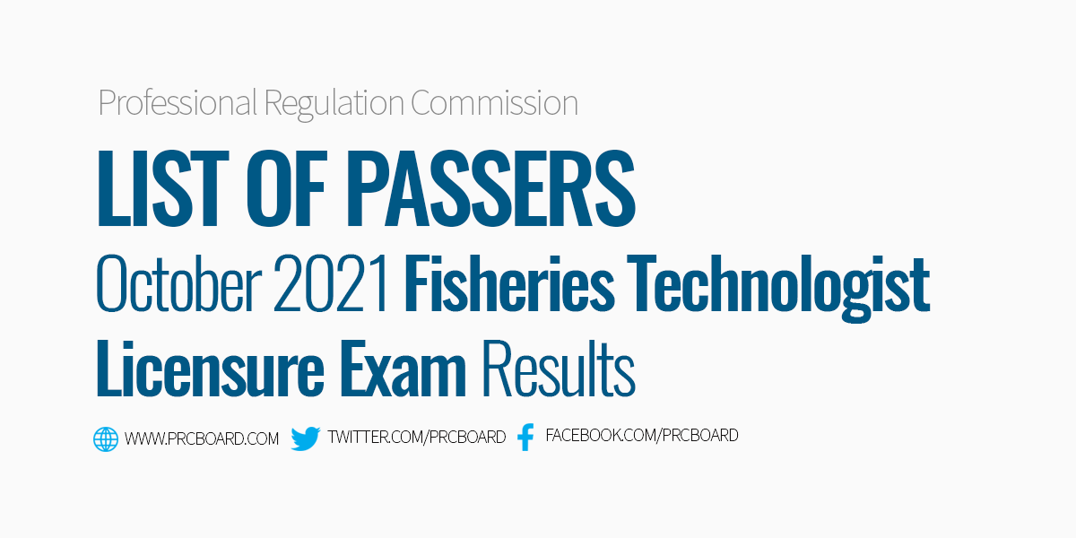 October 2021 Fisheries Technologist Board Exam Results Passers