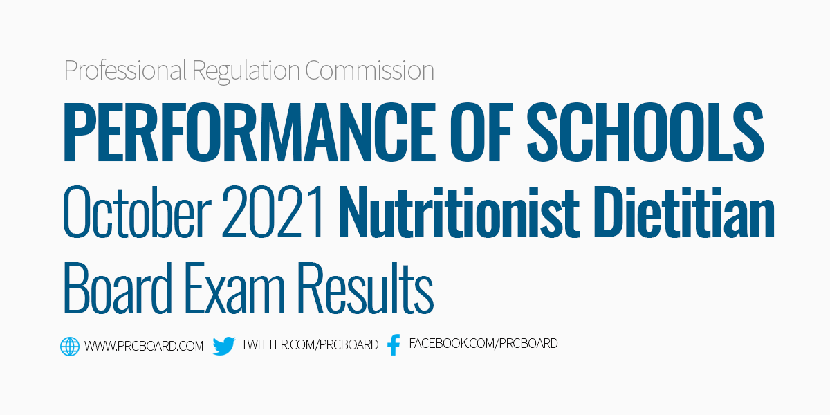 Performance of Schools October 2021 Nutritionist Dietitian Board Exams