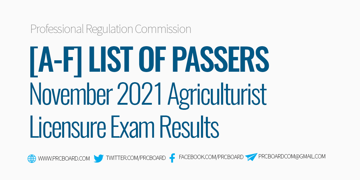 A-F Agriculturist Board Exam Result Passers November 2021