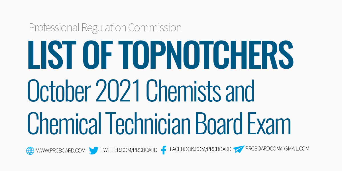 Chemist Board Exam Result Topnotchers October 2021