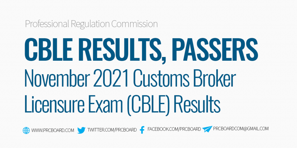 November 2021 Customs Broker Licensure Exam (CBLE) Results Passers