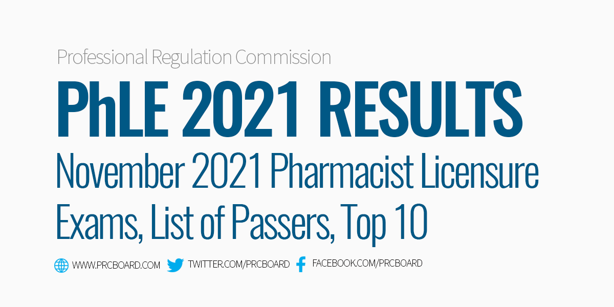 PhLE RESULTS November 2021 Pharmacist Board Exam Passers