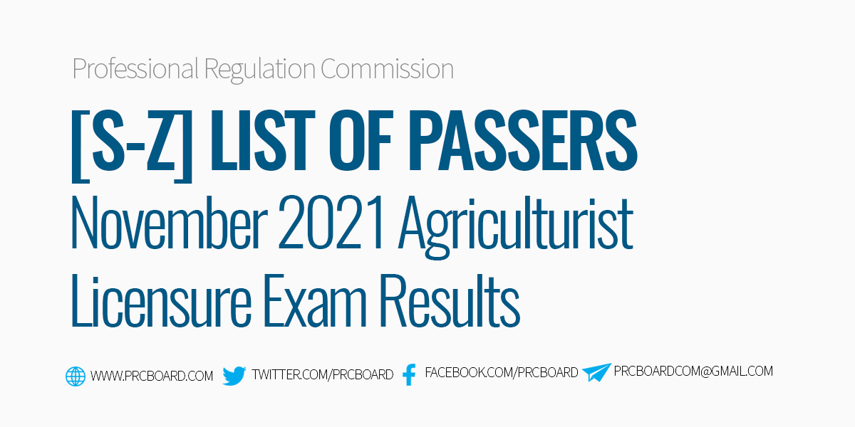 S-Z Agriculturist Board Exam Result Passers November 2021