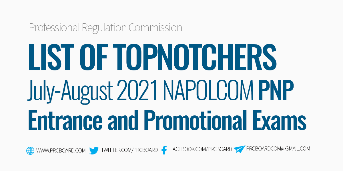 Topnotchers July to August 2021 NAPOLCOM Exams