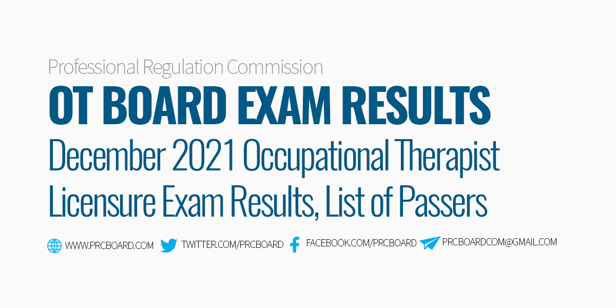 Occupational Therapist Board Exam Results Passers December 2021