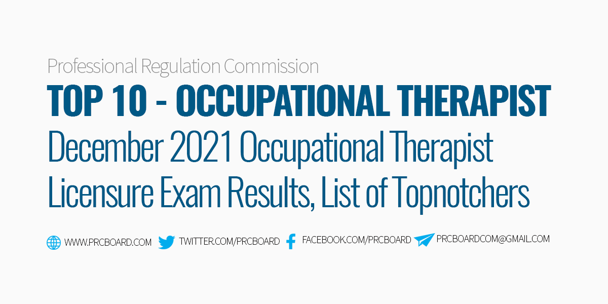 Occupational Therapist Board Exam Results Top 10 December 2021