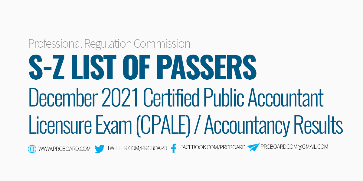 SZ Passers December 2021 CPA Board Exam Results
