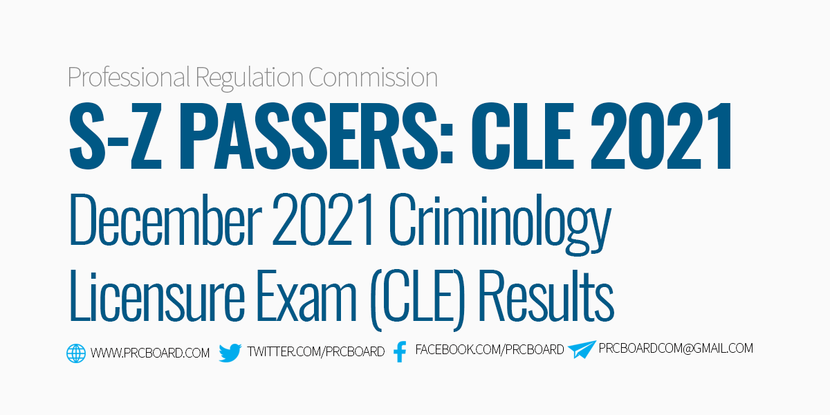 S-Z Passers Criminology Board Exam Results CLE December 2021