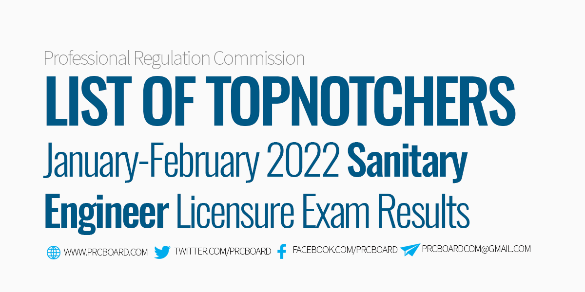 List of Topnotchers Sanitary Engineer Board Exam Results January February 2022