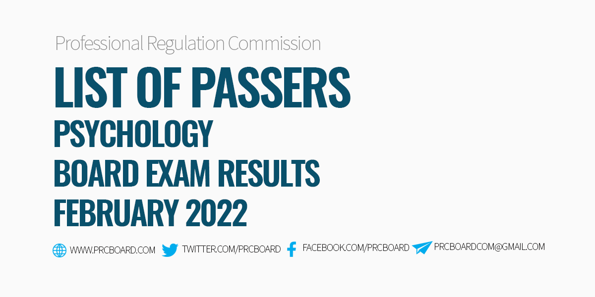 LIST OF PASSERS February 2022 Psychology Board Exam Results