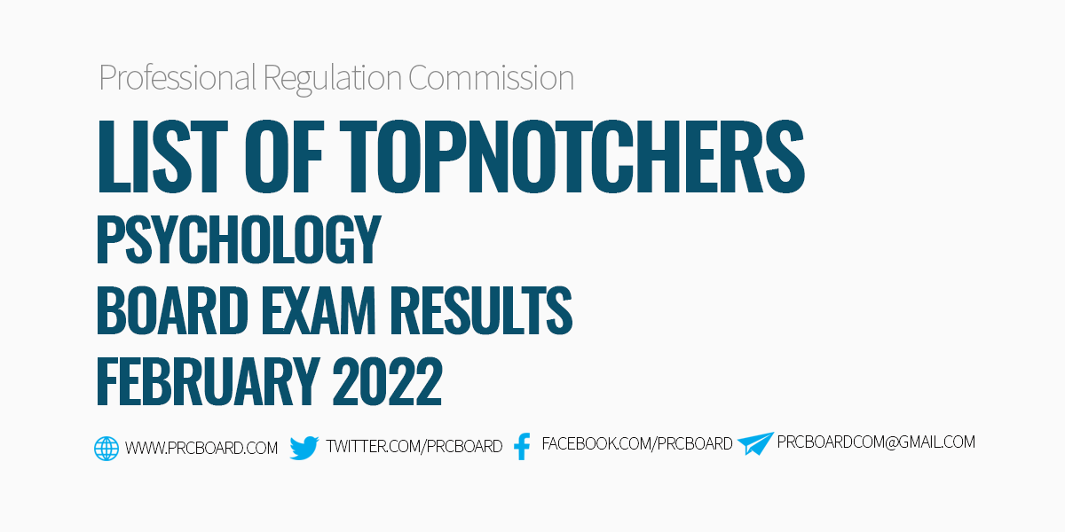 February 2022 Psychology Board Exam Result List of Topnotchers