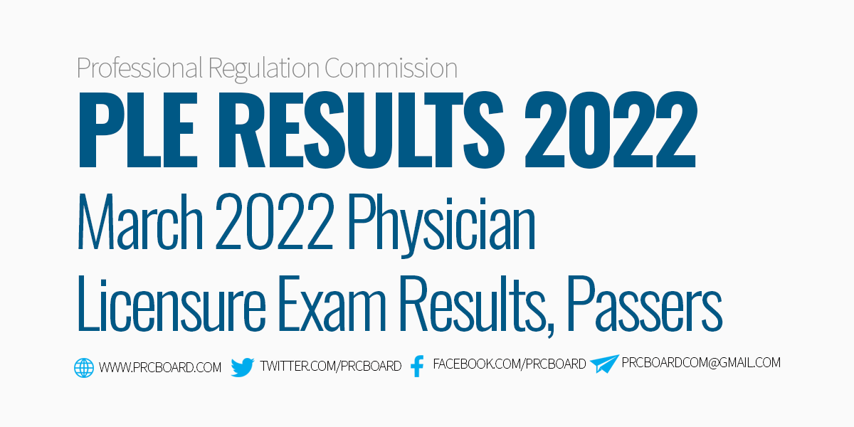PLE RESULTS MARCH 2022 Physician Board Exam List of Passers and