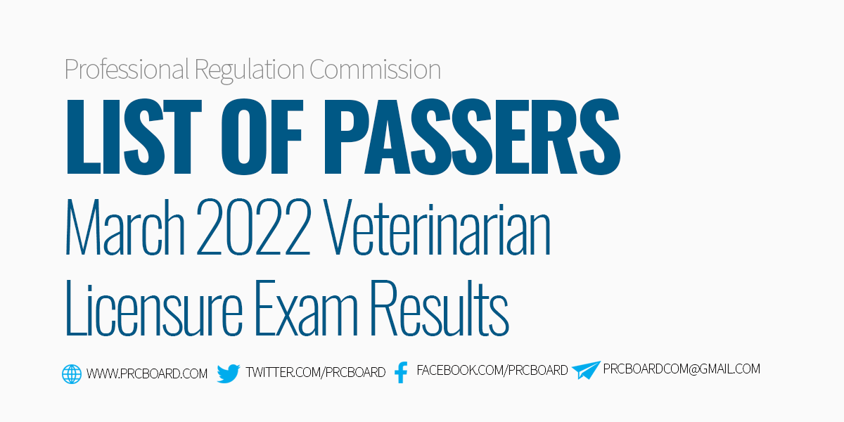 VLE RESULTS March 2022 Veterinary Licensure Exam Passers