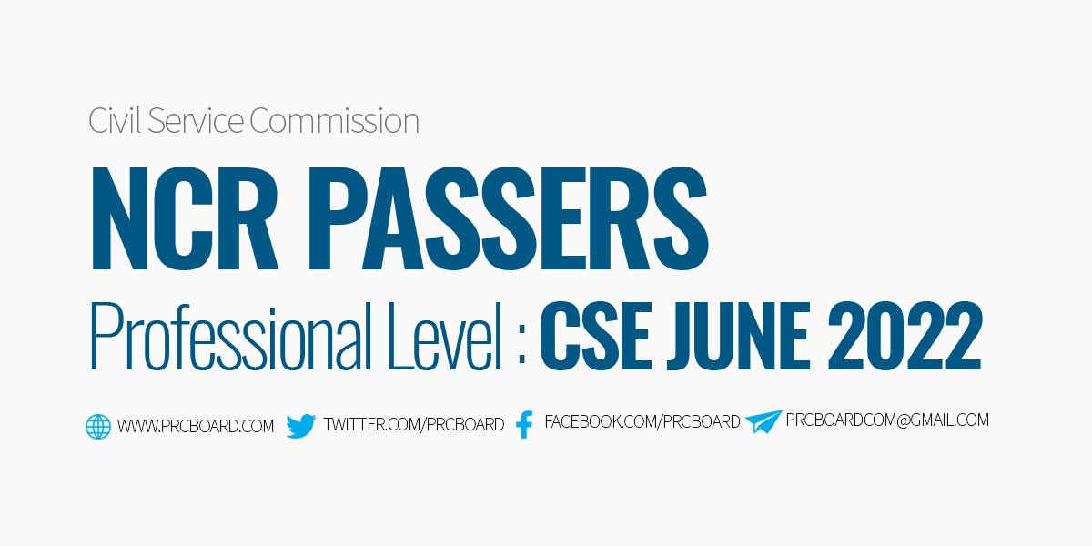 NCR Passers CSE June 2022 Professional Level