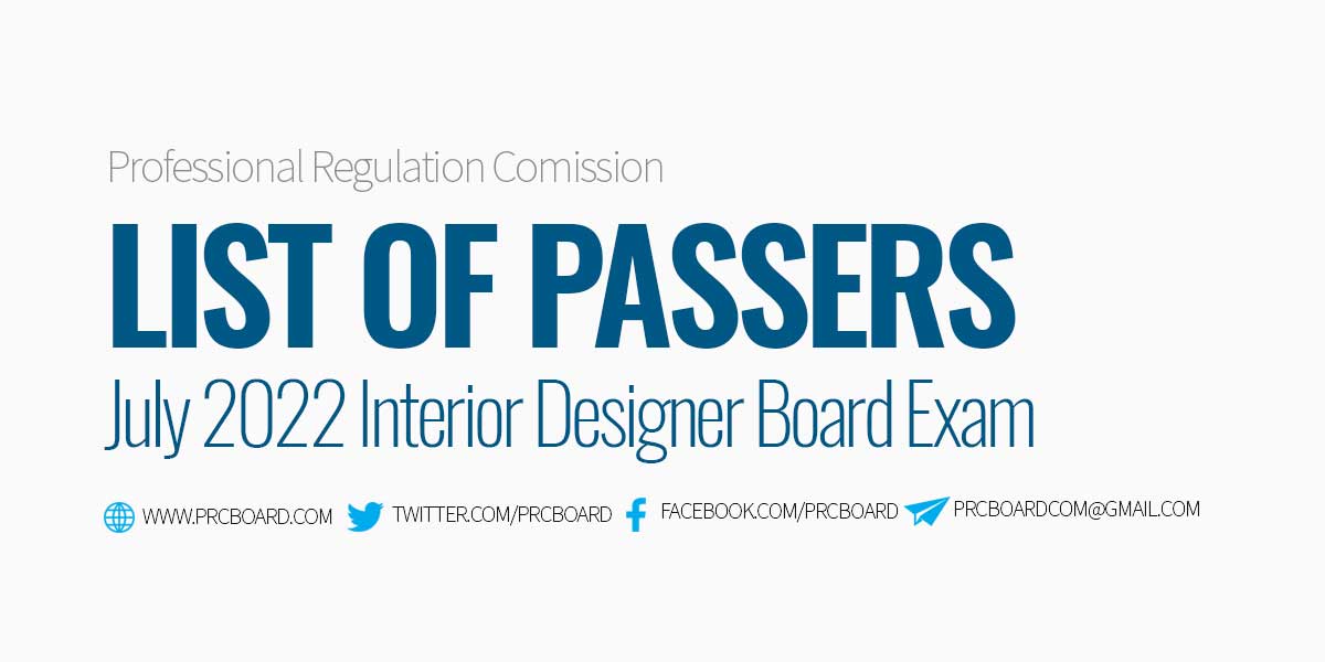 List of Passers July 2022 Interior Designer Board Exam Results