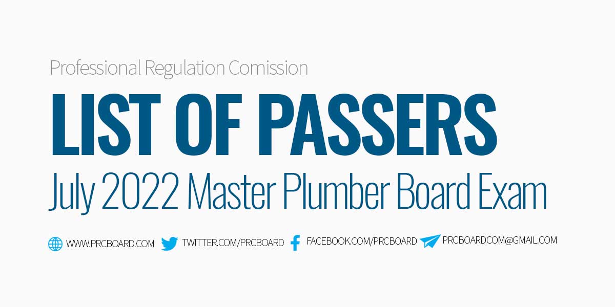 Master Plumber Board Exam Result July 2022