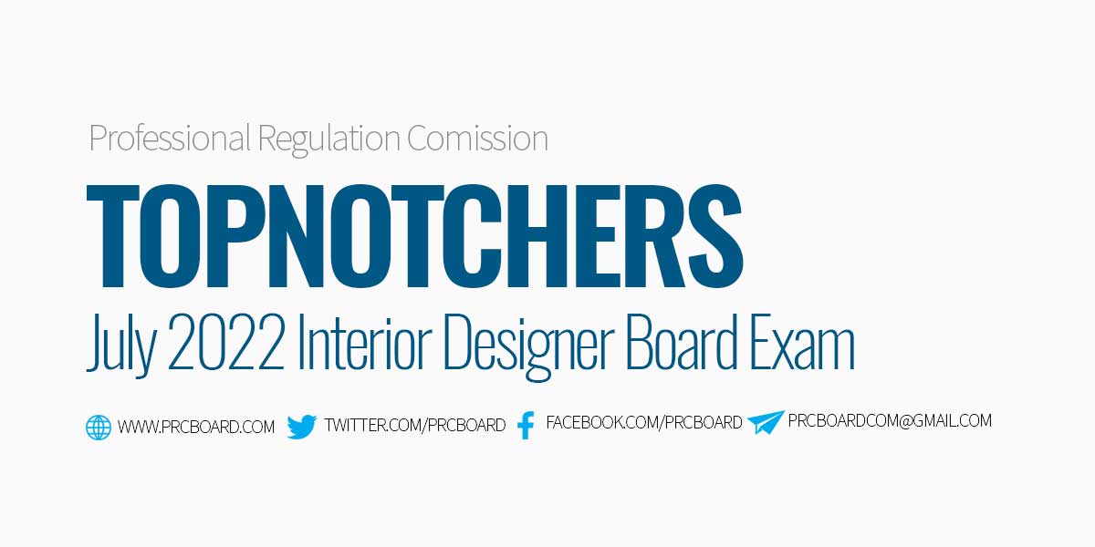 List of Topnotchers July 2022 Interior Designer Board Exam Results