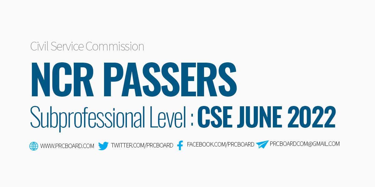 NCR Passers Subprofessional June 2022 CSE PPT