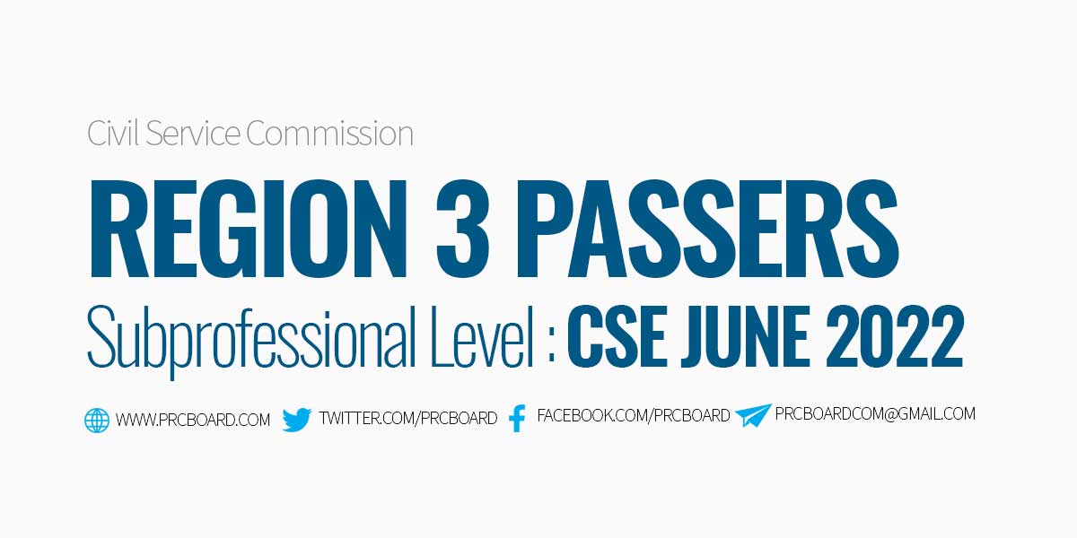 Region 3 Passers Subprofessional June 2022 CSE PPT