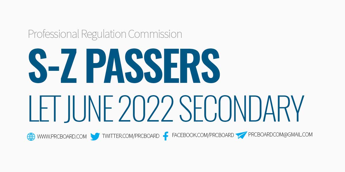S-Z Passers LET Result June 2022 Secondary Level