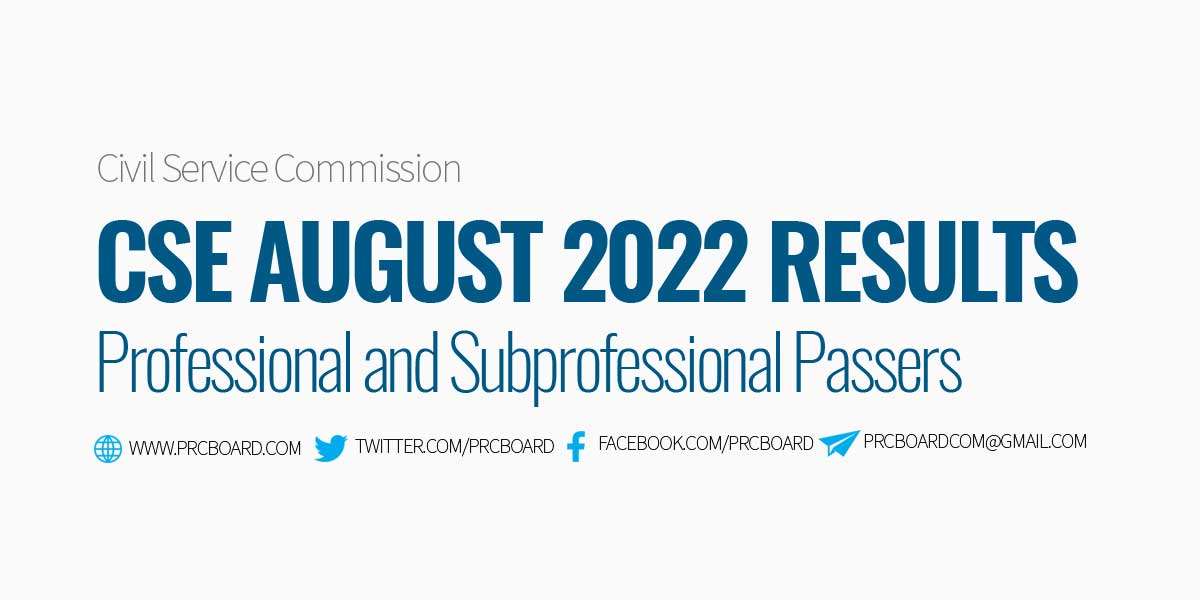 August 2022 CSE Results Professional & Subprofessional