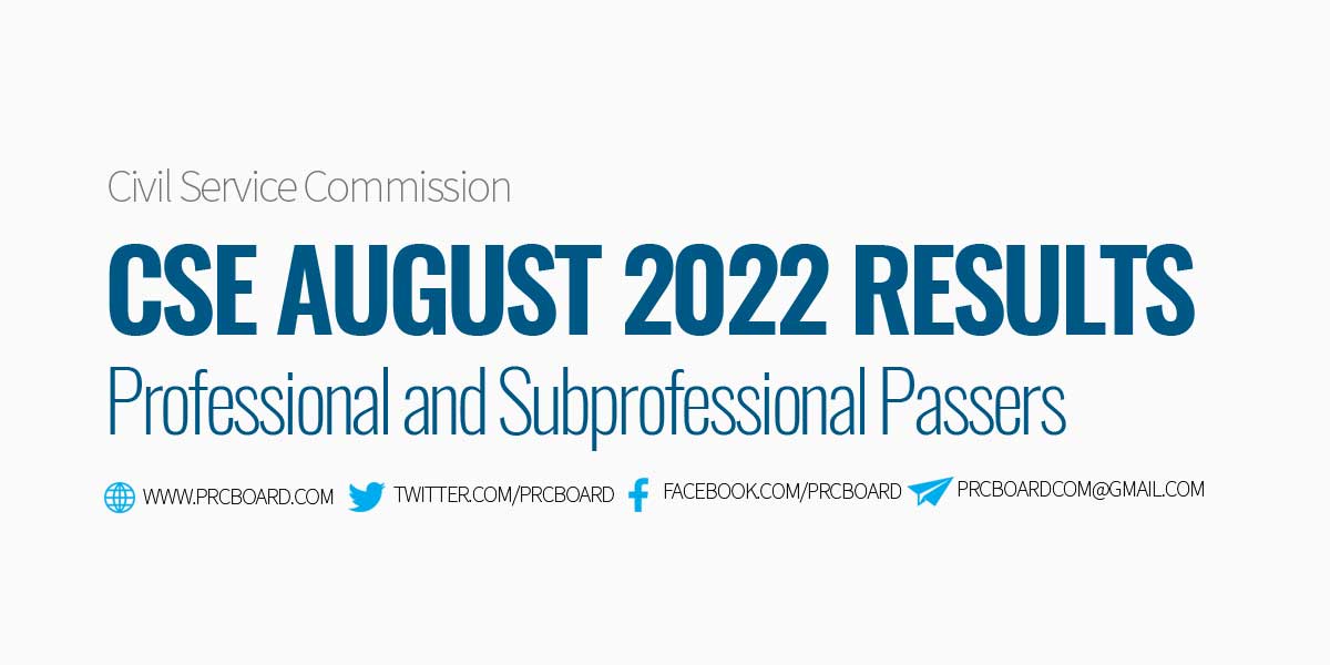 CSE RESULT August 2022 Civil Service Exam Passers, Professional and