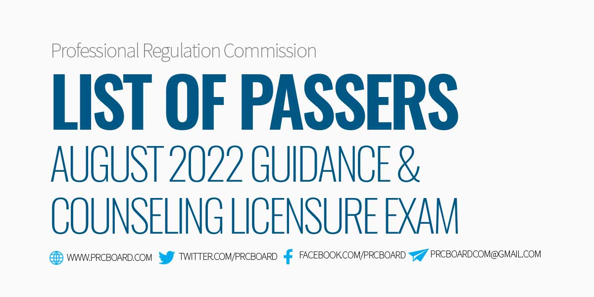 List of Passers Guidance Counseling Board Exam August 2022