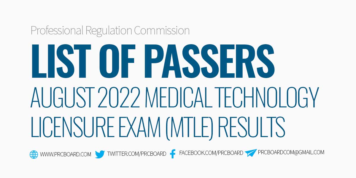 List of Passers August 2022 MedTech Licensure Exam MTLE Results