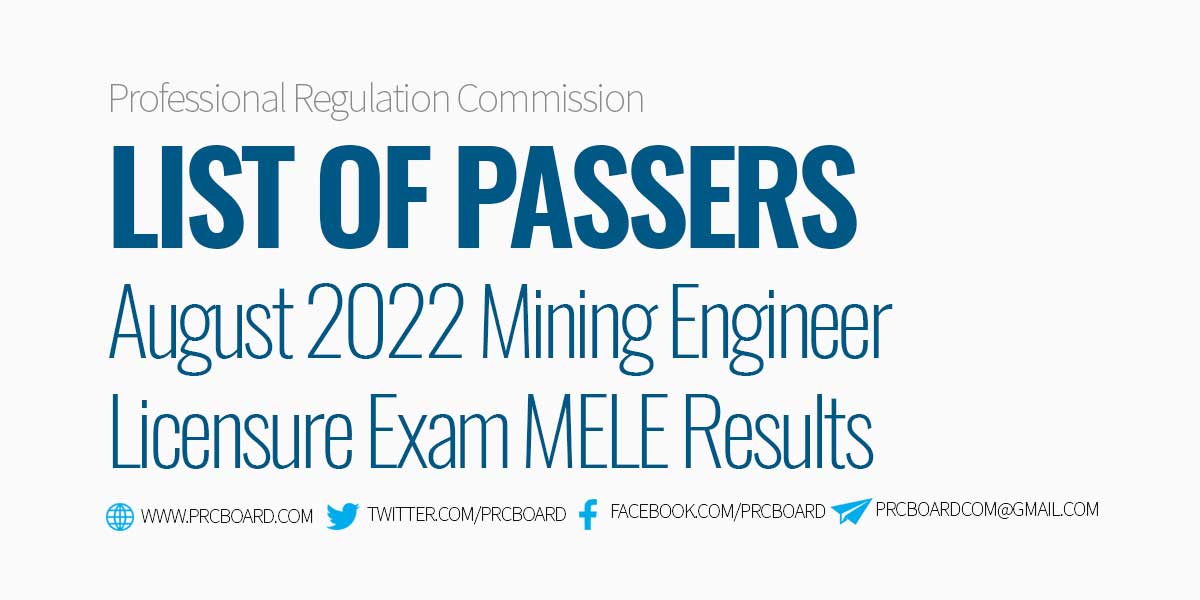 MELE RESULTS AugustSeptember 2022 Mining Engineering Board Exam Passers
