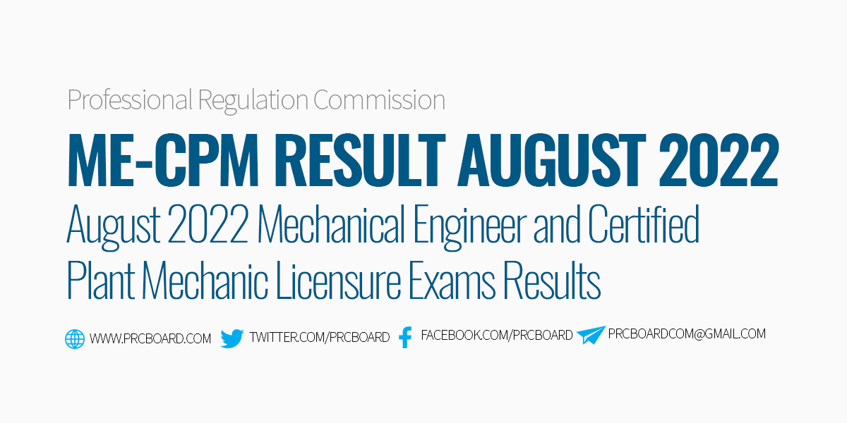August 2022 Mechanical Engineering Board Exam Results