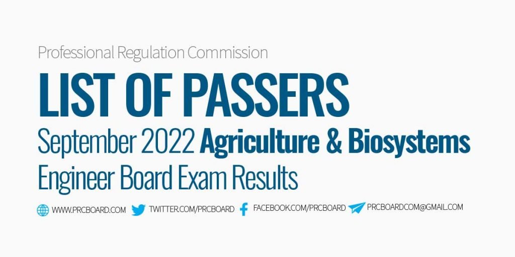 List of Passers - September 2022 Agricultural and Biosystem Engineers Board Exam Results