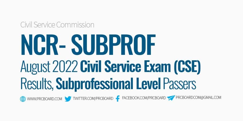 NCR Passers Subprofessional - CSE Results August 2022